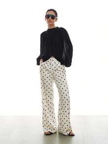 MOTF PREMIUM WOMEN'S SATIN POLKA DOT WIDE LEG PANTS, SPRING/SUMMER - Black and White - View 1