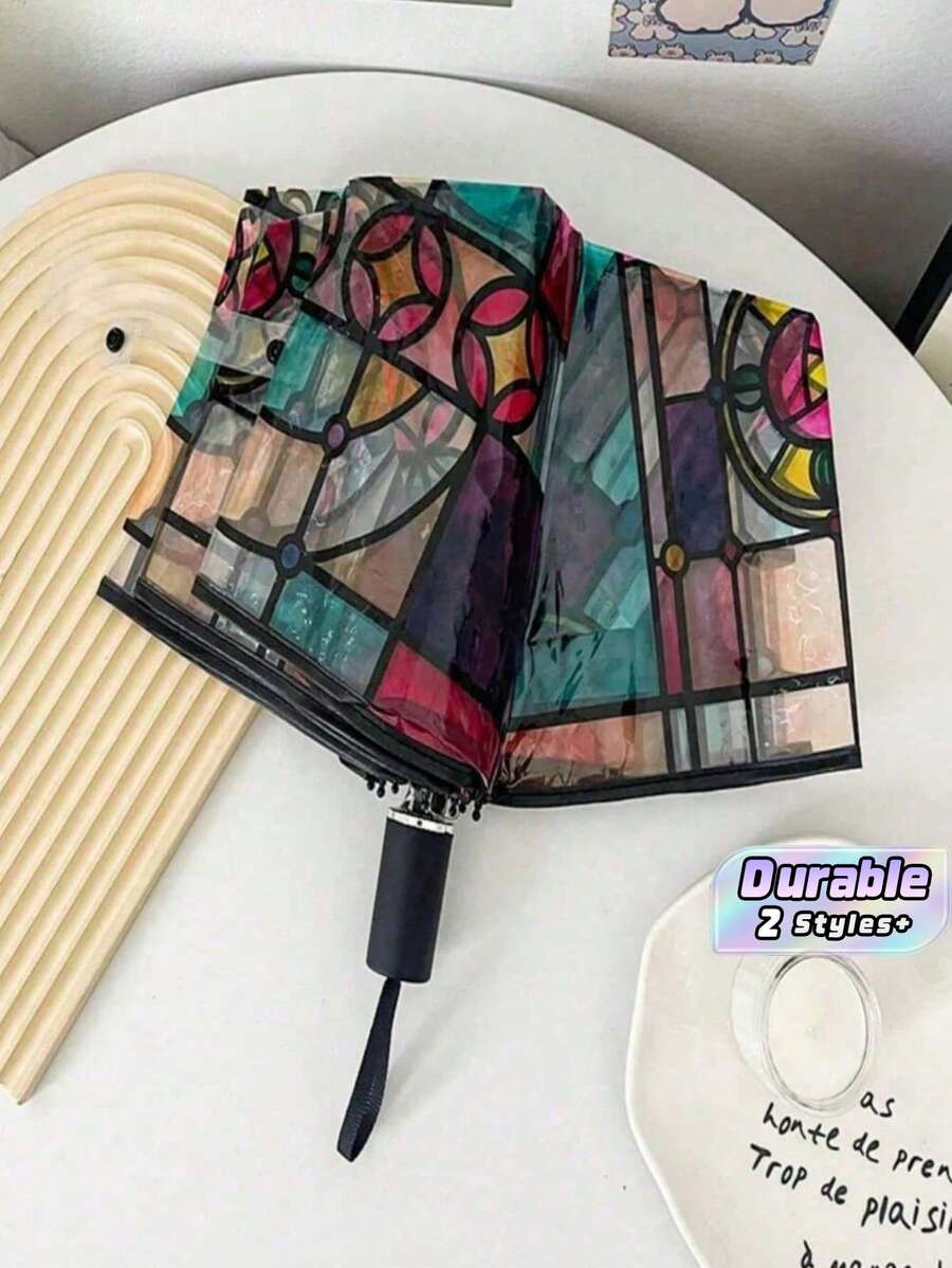 1PC Transparent Folding Automatic Umbrella, Compact Sturdy Durable Design, Suitable For Student Use - transparent color - View 1