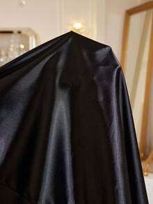 MuseNap CURVE Satin Long Camisole Dress With Fur Trim Neckline And Waist Tie, Plus Size Nightgown - Black - View 8