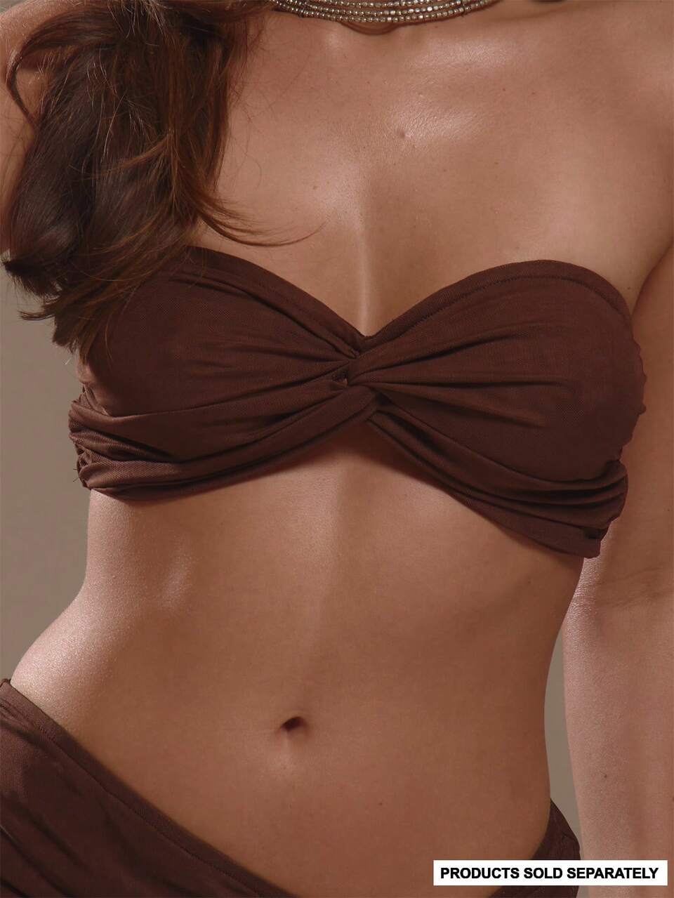 Brown Slinky Ruched Bandeau Micro Crop Top