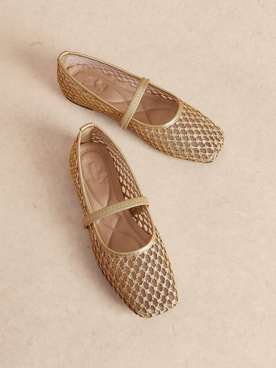Rosivie Women's Popular Summer Fashion Simple Weaving Hollow Breathable, Slip-On Square Toe Flat Bottom Multi-Color Mary Jane Shoes - Brown - View 1