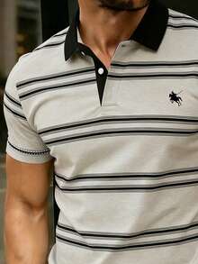 Manfinity Dauomo Men's Casual Short-Sleeve Shirt - Striped Design. Regular Fit, Button-Down Collar, Suitable For All Seasons, Easy To Care For. Made From A Slightly Stretchy Knit Fabric. - Apricot - View 3