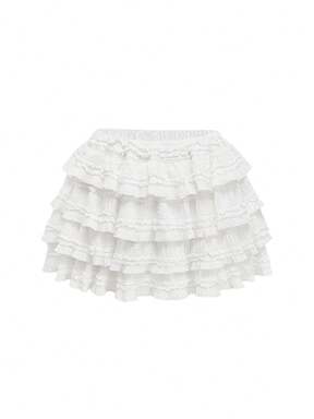 Kawaii White Y2K Textured Fabric Sweet Cake Hem Spliced Women's Low Waist Mini Skirt, Versatile Skirt For Multiple Occasions, Autumn/Winter