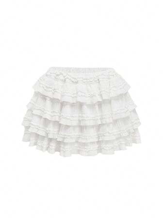 Kawaii White Y2K Textured Fabric Sweet Cake Hem Spliced Women's Low Waist Mini Skirt, Versatile Skirt For Multiple Occasions, Autumn/Winter