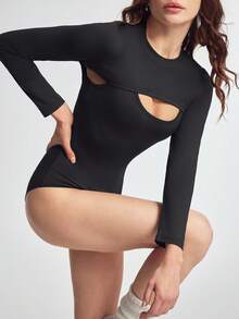 Eassivo Eassivo 女士纯色圆领无袖连体裤搭配长袖短款上衣 - 黑色 - 查看 4