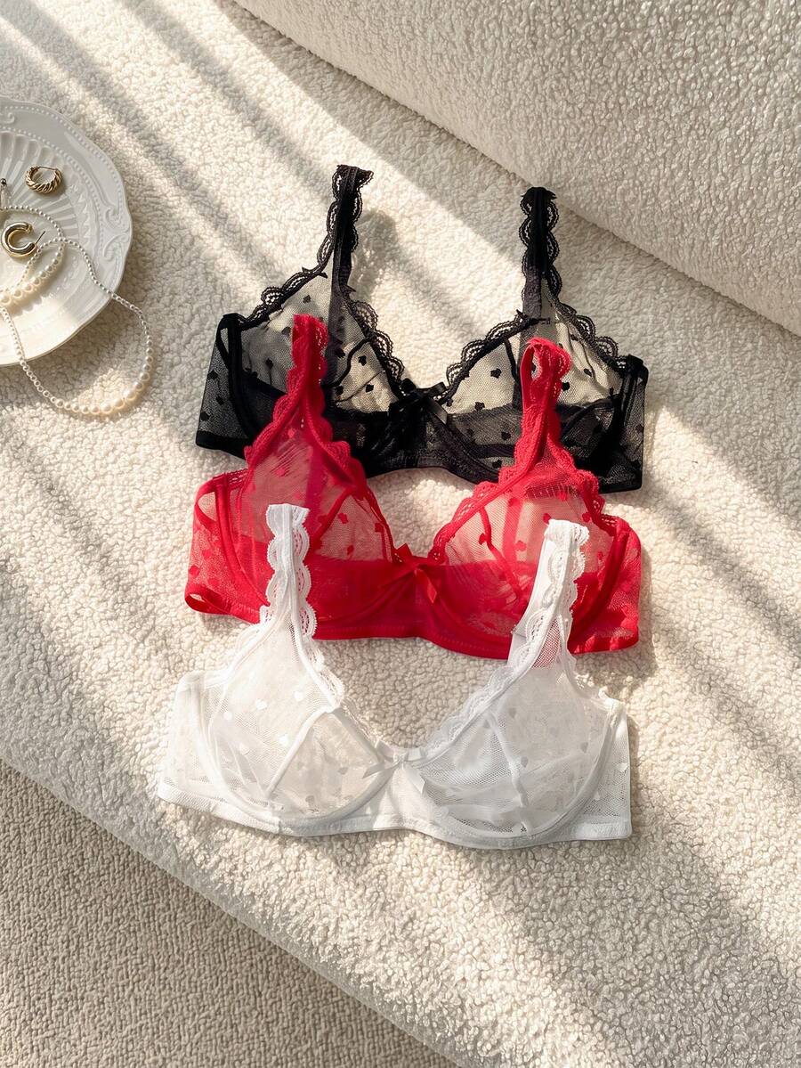 Moireta Sutiã de Renda Elegante e Sensual de Cor Sólida para Mulheres - Multicolorido - Visão 1