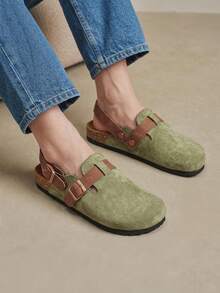 Solecia Spring Summer New Suede Buckle Design Comfortable Slip-On Dark Green Men's Pumps Home & Outdoor Travel Vacation - Dark Green - View 9