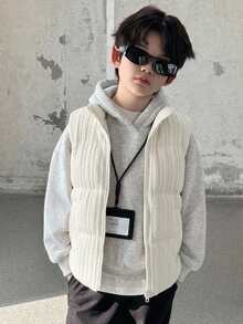 DAZY Tween Boy Autumn/Winter Casual Versatile Sleeveless Jacket - Beige - View 7