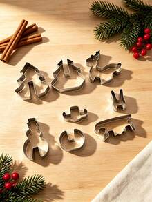 Haus Hana 不鏽鋼 3D 立體馴鹿聖誕樹餅乾模具 8 件組，聖誕餅乾模具 - 銀色 - 查看 4