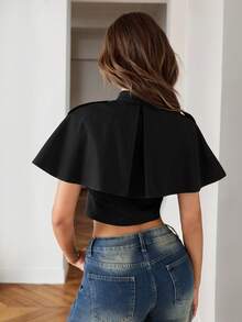SHEIN ICON 女款純色鉚釘裝飾時尚百搭風衣外套 - 黑色 - 查看 2