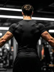GymBeat تي شيرت رياضي رجالي كاجوال متعدد الاستخدامات للارتداء اليومي بتصميم كتل لونية - الأسود - مشاهدة 2