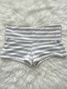 IslaSuriya Women's Double Waistband Striped Fashion Versatile Shorts - Light Grey - View 1