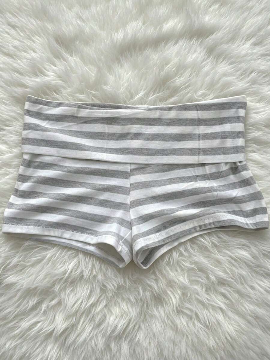 IslaSuriya Women's Double Waistband Striped Fashion Versatile Shorts - Light Grey - View 1