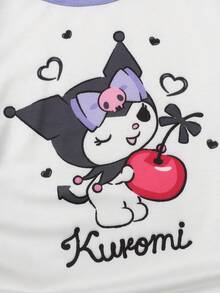 Maija Kids HELLO KITTY AND FRIENDS | SHEIN Maija Kids 1件 青少年女孩休閒優雅可愛細緻舒適針織卡通圖案紫色圓點拼接落肩長袖套頭T恤，適合返校、外出、休閒活動，秋冬穿著 - 紫色 - 查看 6