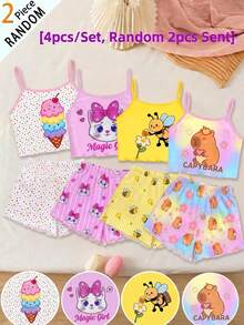 Tween Girl Casual Minimalist Slim Fit Cami Top And Shorts Set, Loungewear For Summer - Multicolor - View 5