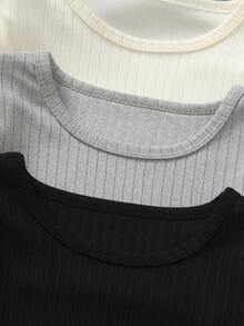 Elladie kids 4件組女童休閒可愛針織素色長袖羅紋上衣，百搭時尚打底衫，適合戶外穿著與返校季，黑色、杏色、灰色、咖啡色 - 彩色 - 查看 5