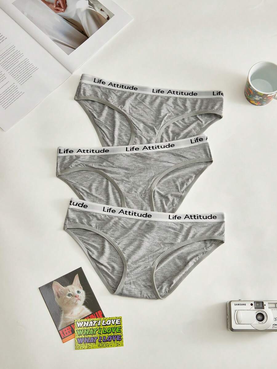 SHEIN 女款極簡日常提花舒適三角內褲 - 深灰色 - 查看 1