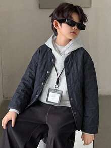 DAZY Round Neck Quilted Design Long Sleeve Casual Thick Autumn/Winter Boys (Large) Cotton Padded Coat - Navy Blue - View 6