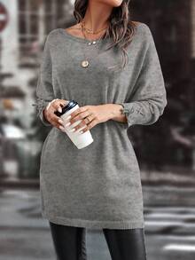 Elafinee Women's Solid Color Casual Versatile Daily Pullover Sweater - Grey - View 3