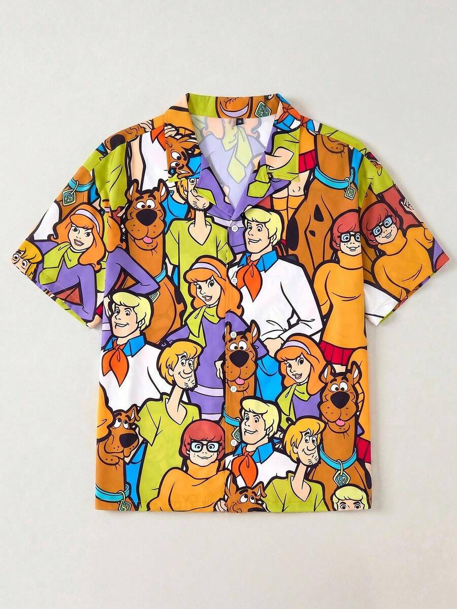 SCOOBY-DOO X SHEIN 男士大尺碼卡通印花襯衫 - 彩色 - 查看 1