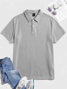 SWAVVY 男士素色休閒通勤旅行短袖 Polo 衫 - 灰色 - 查看 2