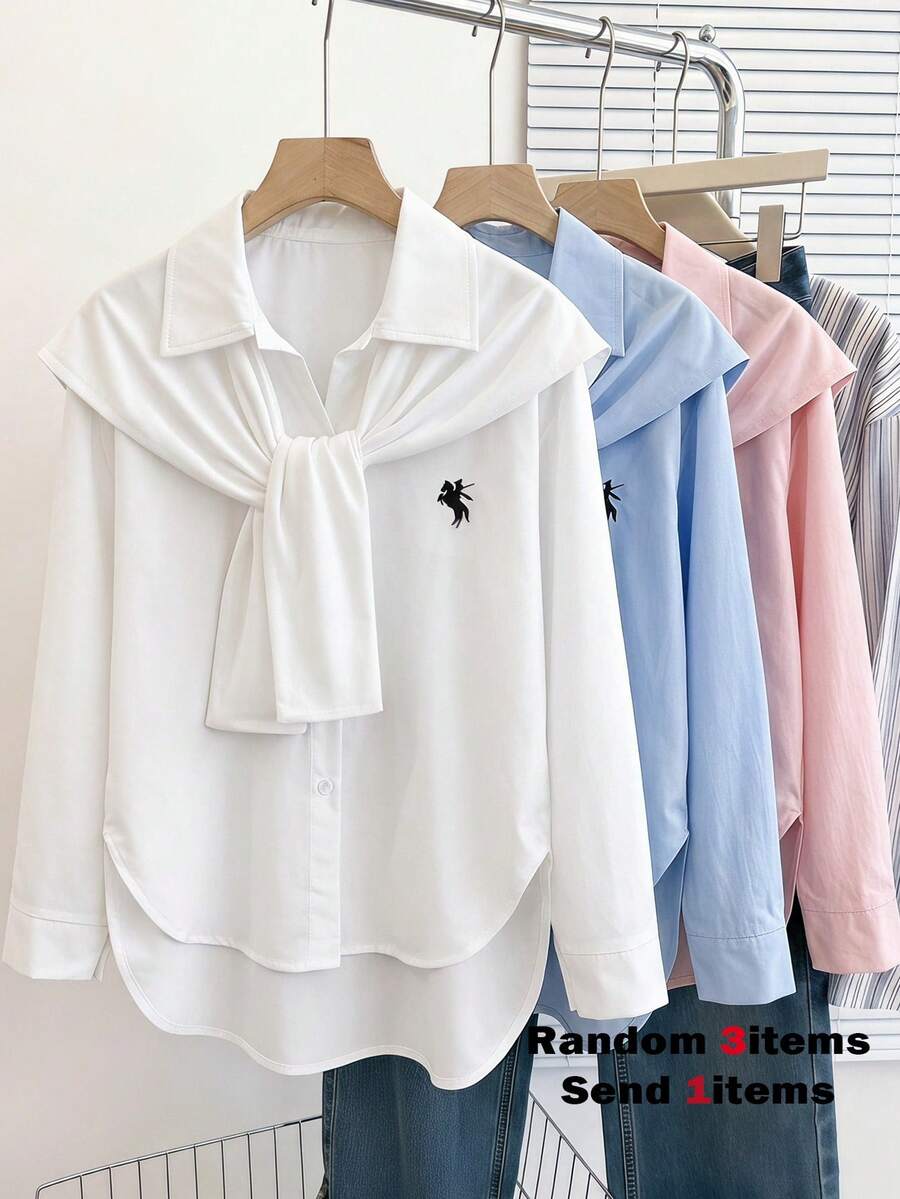 SHEIN 女童時尚休閒寬鬆慵懶中長版襯衫 - 白色 - View 1