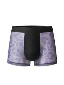 Rest Era Men's Boxer Briefs Purple Floral Sheer Mesh See-Through Underwear, Sexy Semi-Transparent Intimate Boxer Briefs - Mauve Purple - View 5