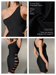 Nuvra Elegant Black Summer Bandage Mini Dress For Women, One Shoulder Hollow-Out Bodycon Dress,Tummy Control Night Club Tube Dress For Boho Vacation - Black - View 2