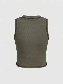 ROMWE Goth Eye Print Tank Top, School - Army Green - View 2