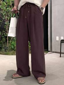 DAZY Men's Solid Color Drawstring Waist Casual Daily Travel Long Pants - Brown - View 6