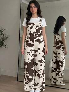 SHEIN Tween女孩 牛奶牛花紋牛仔寬鬆吊帶褲 10Y Y2K 夏季秋季 日 婚禮 - 彩色 - 查看 5