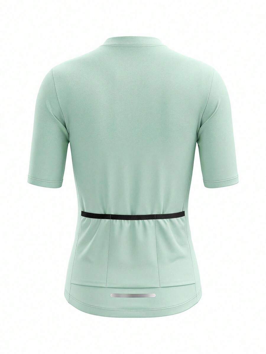 SHEIN Cheerettes 女款前拉鍊短袖騎行上衣 - 綠色 - 查看 1