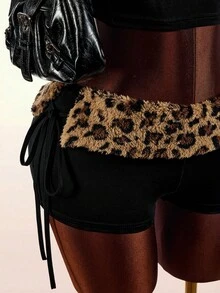 Amplova Women's Patchwork Black And White Leopard Print Print Cropped Tube Top Mini Shorts 2pcs Set Club Night Summer Sexy - Black - View 8