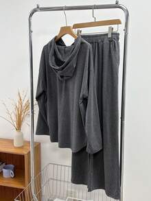 Dazy Tall Setelan Kasual Wanita 2 Potong Terdiri dari Gaun Hoodie dan Celana Longgar untuk Musim Gugur - Grey - View 5