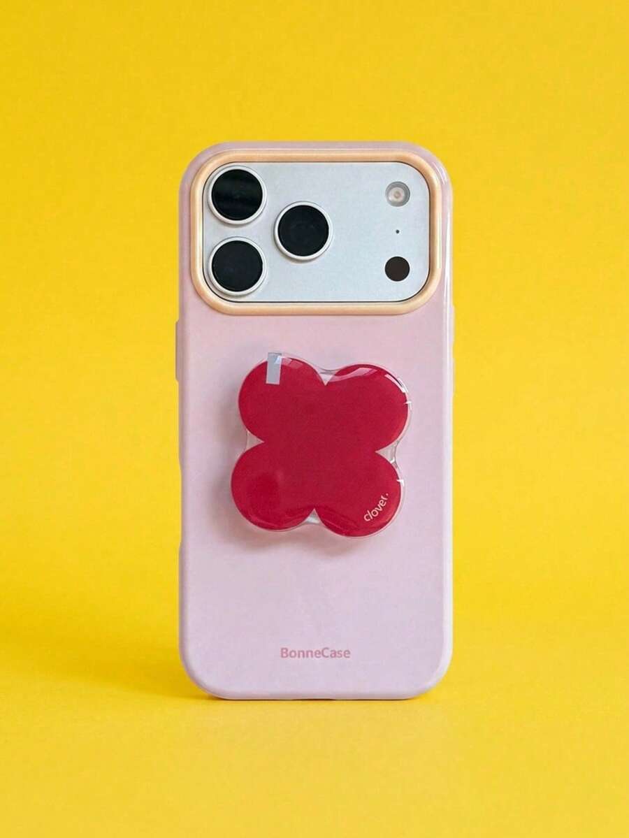 ShellaStory Ins風彩色不對稱幾何手機支架，適用 Apple 17 Pro、16、13、15 系列手機殼，個性化軟質粗紋，簡約撞色小眾風格 - 莓粉 - 查看 1