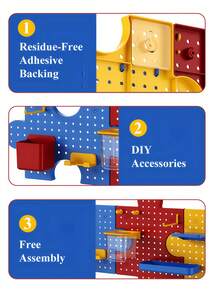 1 Set Colorful Puzzle Piece Pegboard Wall Organizer, Interlockable Plastic Hole Board Storage Rack With Hooks Shelves Bins, DIY Assemble Modular Wall Display Shelf For Stationery Decor Small Items, Space-Saving Kids Room Bedroom Wall Storage Decor - color - View 7