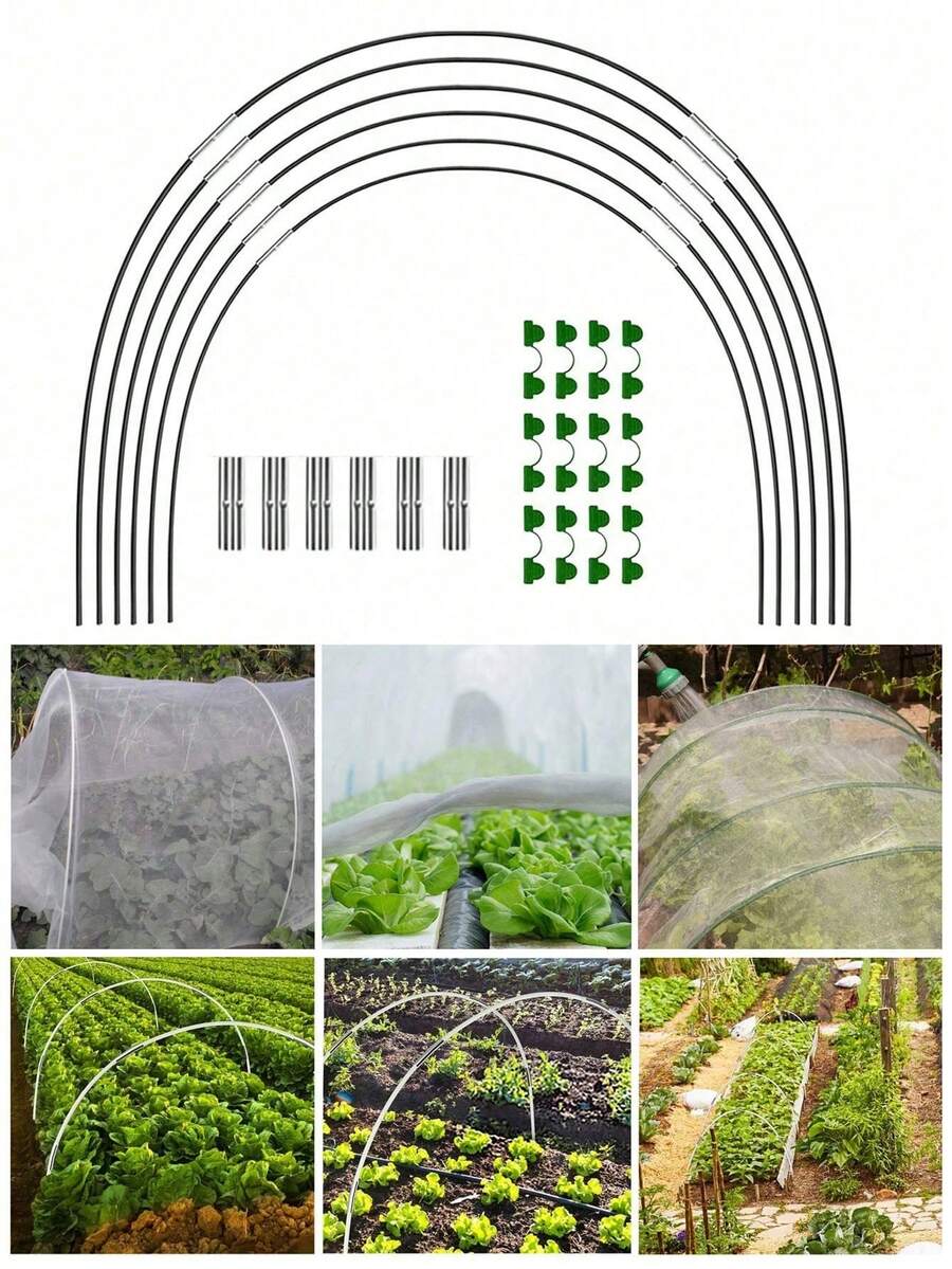 Set 18/30 Buah Penutup Pelindung Tanaman Hortikultura Fiberglass Hitam - Lengkungan Jaring Anti Burung dan Serangga - Penutup Pelindung Bunga dan Sayuran Rumah Kaca yang Tahan Lama dan Tahan Cuaca, Set Penopang Pelindung Burung dan Hewan Rumah Kaca, - MultiWarna - View 1