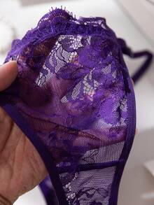 SHEIN 2件組玫瑰紅成熟性感風蕾絲拼接內衣套裝 - 紫色 - 查看 6
