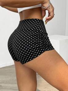 Betty Boop x SHEIN SHEIN EZwear 女款波點抓皺休閒百搭日常穿著修身短褲 - 彩色 - 查看 5