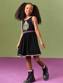 SCOOBY-DOO X SHEIN Tween Girl Letter & Cartoon Figure Graphic Contrast Trim Sleeveless Casual Dress - Multicolor - View 4