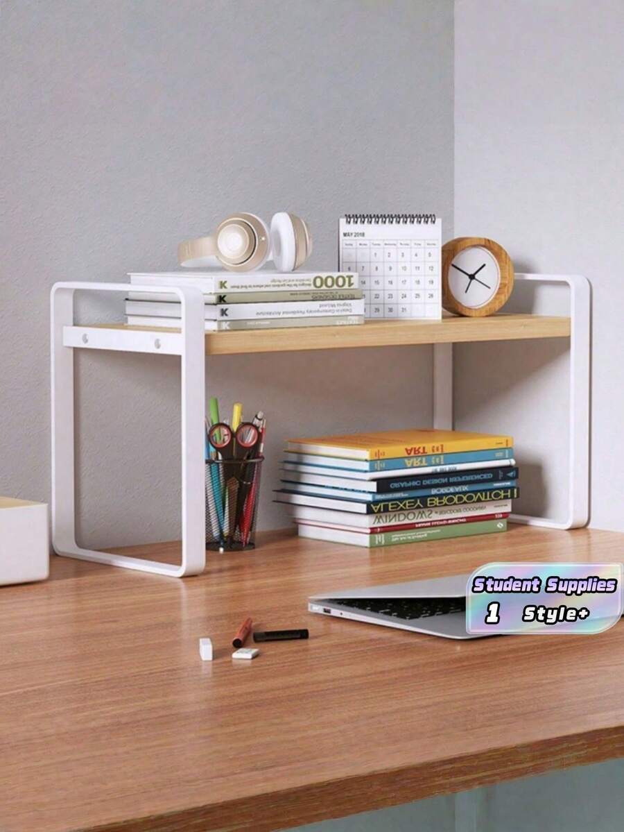 1 Buah Rak Penyimpanan Meja Multilayer dengan Tinggi yang Dapat Diatur, Rak Buku, Dudukan Komputer, Lemari Dokumen, Tempat Perlengkapan Kantor, Bahan Tahan Lama, Warna Netral, Pengatur Meja untuk Rumah, Kantor, Asrama Mahasiswa, Ruang Belajar, Kamar Tidur, Penghemat Ruang Penyimpanan - Putih - View 1