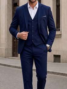 Manfinity Mode Men Single Button Blazer & Formal Suit Pants Formal, Ceremony - Blue - View 4