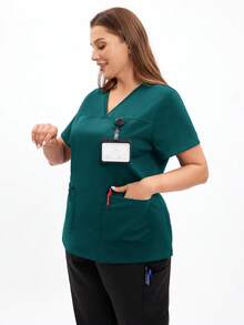 TaskEZ Scrub Tops For Women - Sweetheart V-Neck Scrub Top ,Women Short Sleeve V-Neck Nurse Uniform - Green - View 5