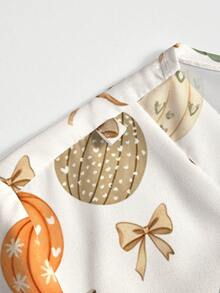 PopScrub Women's Pumpkin Bow Pattern Short Sleeve Scrub Top - Multicolor - View 3