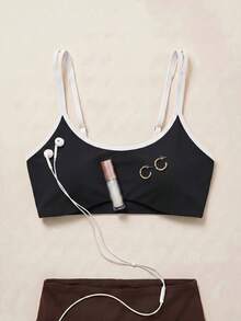 SHEIN Cheerettes 女款拼色休閒日常細肩帶運動內衣 - 黑與白 - 查看 2