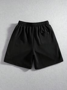 ROMWE MEN Men's Loose Fit Shorts With Letter Flashing Diamond Embroidered Pattern - Black - View 3