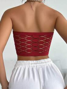 SHEIN 女款純色休閒日常無肩帶內衣 - 酒紅色 - 查看 2