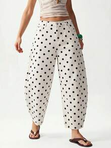 Bohemela Plus Size Women's Polka Dot Pattern Tapered Denim Jeans With Pockets - Multicolor - View 2