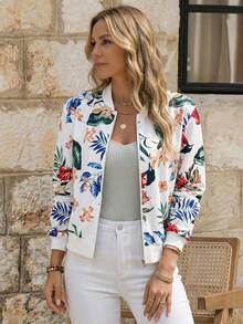 EMERY ROSE Tropical Print Zip Up Baseball Jacket For Spring And Autumn Fall Winter Cloth For Women - Multicolor - View 2