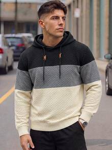 Sorvial Sudadera con capucha con bloques de color y detalles de parches con cordón para hombre, para otoño e invierno - Multicolor - Ver 1